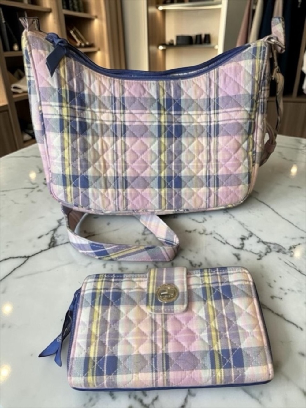 Vera Bradley Boho Crossbody in Amethyst Plaid Purple matching wallet NWT - Picture 1 of 9